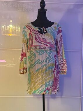 Emilio Pucci Multicolor Printed Long Sleeve Tunic Top/Dress L 🌸